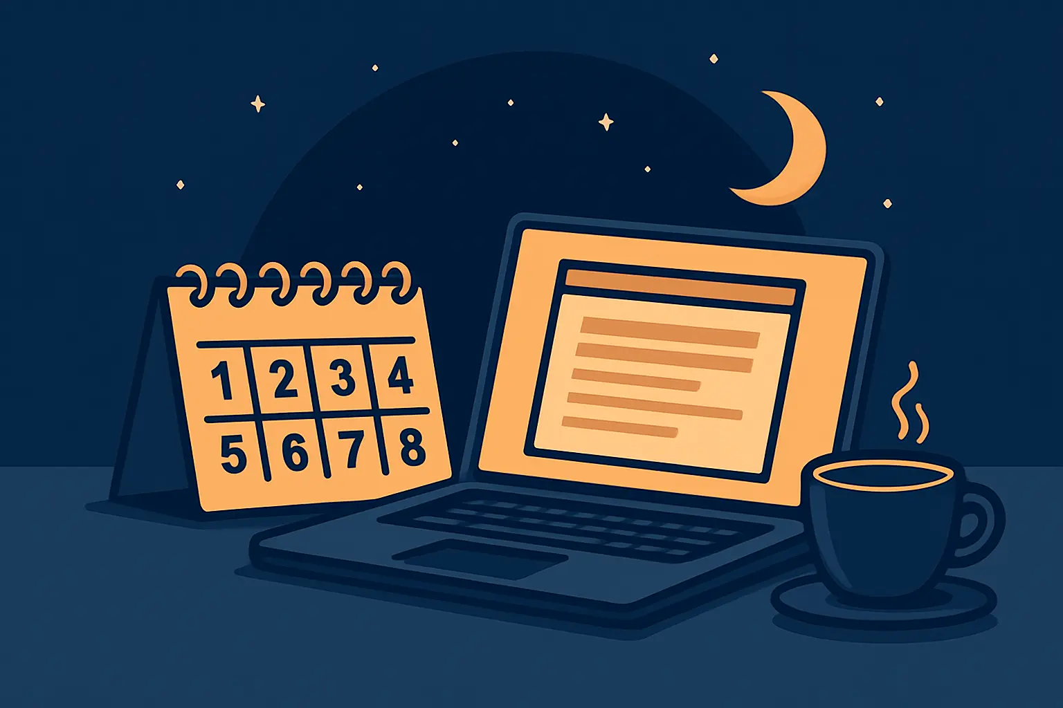 Ilustracja: kalendarz z odliczaniem siedmiu dni i laptop — tydzień do terminu