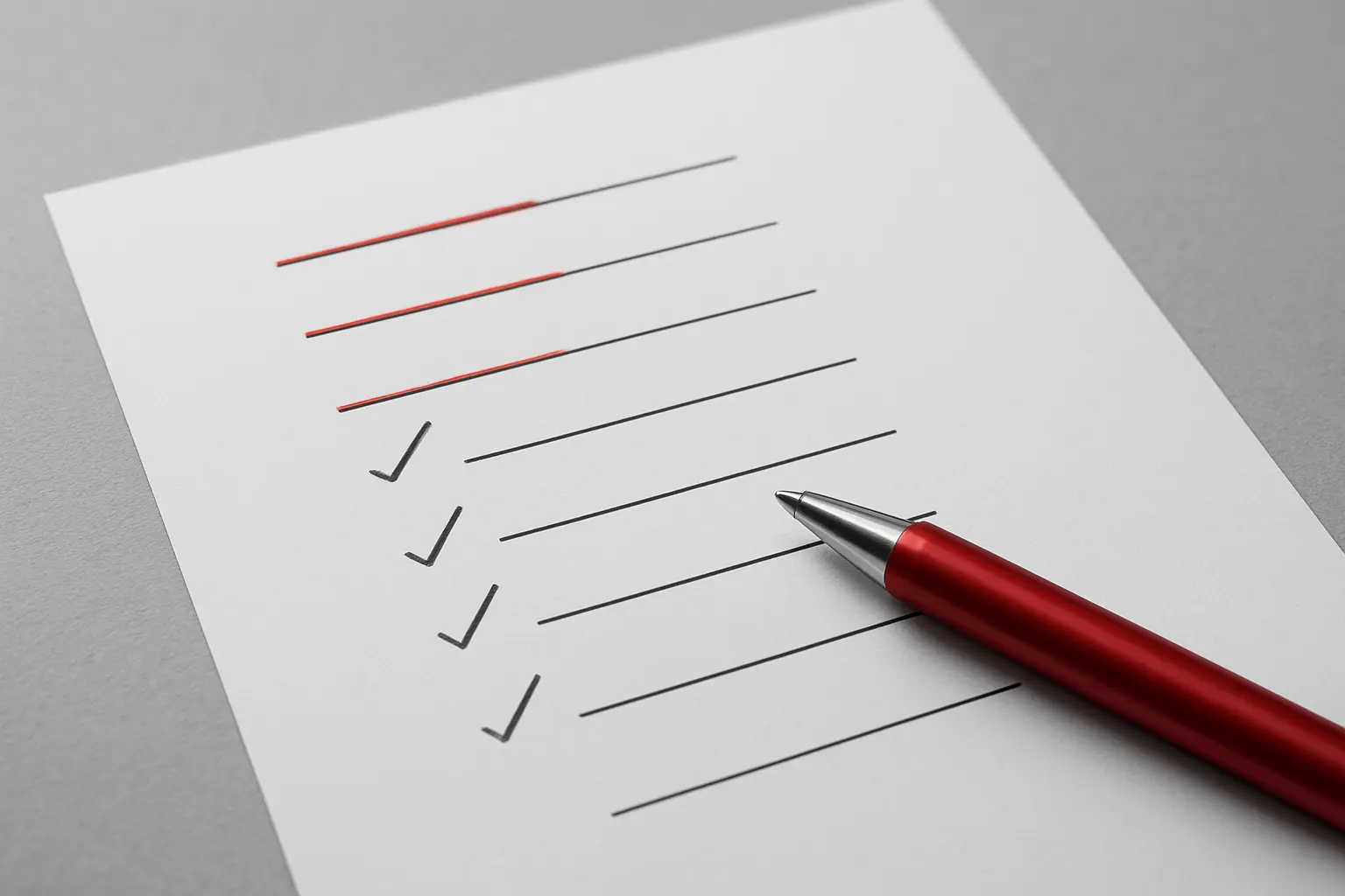 Kartka z siedmioma przekreślonymi wariantami pytań ankietowych i ich poprawionymi wersjami